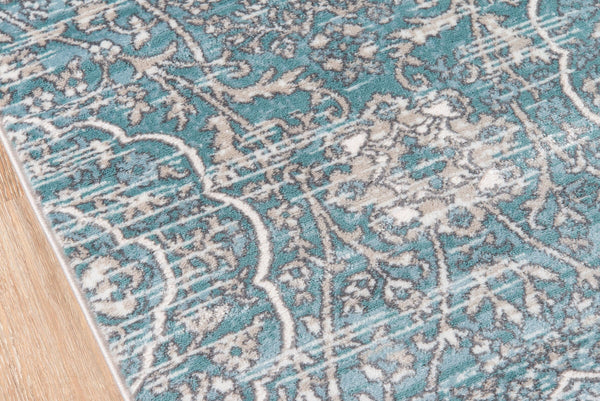 Brooklyn Heights Blue Designer Damask Runner Rug - Modern Rug Importers