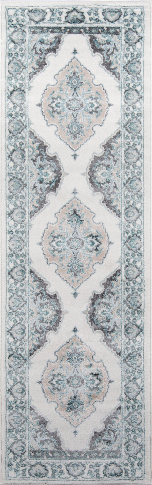 Brooklyn Heights Ivory Designer Medallion Runner Rug - Modern Rug Importers