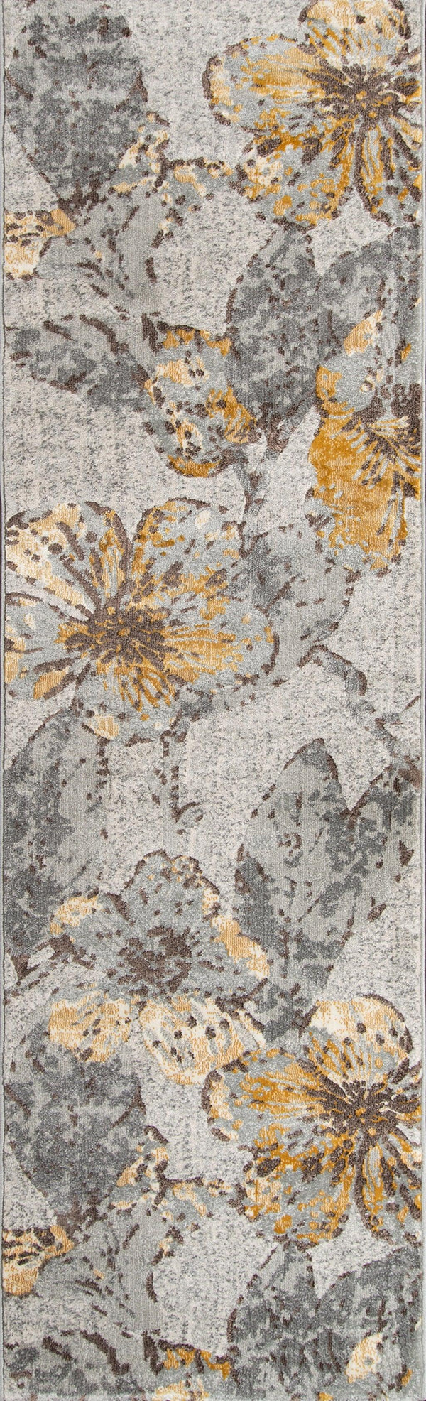 Luxe Grey Designer Floral Runner Rug - Modern Rug Importers