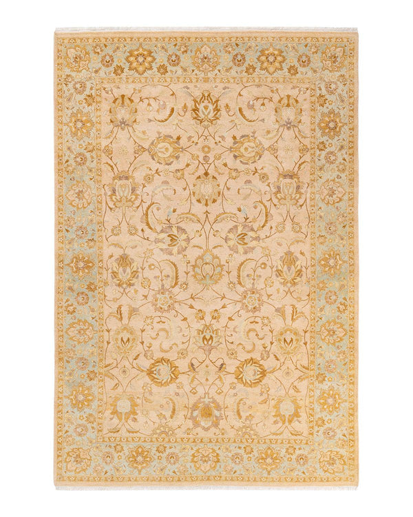 One-of-a-Kind Imported Hand-Knotted Area Rug  - Beige, 6' 1" x 9' 0" - Modern Rug Importers