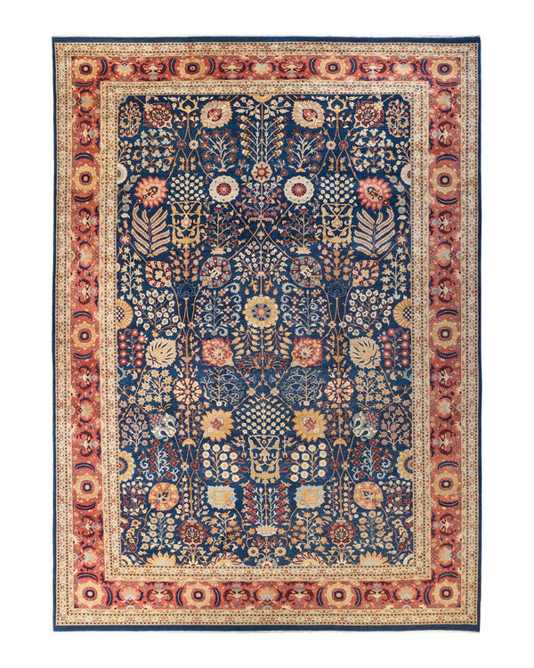 One-of-a-Kind Imported Hand-knotted Area Rug  - Blue, 12' 1" x 17' 4" - Modern Rug Importers