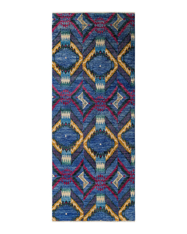 One-of-a-Kind Imported Hand-knotted Area Rug  - Blue, 4' 1" x 10' 1" - Modern Rug Importers