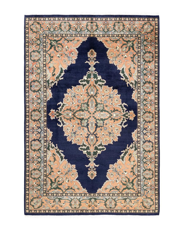 One-of-a-Kind Imported Hand-Knotted Area Rug  - Blue, 6' 1" x 8' 10" - Modern Rug Importers