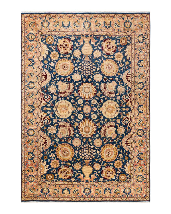 One-of-a-Kind Imported Hand-Knotted Area Rug  - Blue,  6' 1" x 8' 10" - Modern Rug Importers