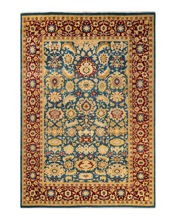 One-of-a-Kind Imported Hand-Knotted Area Rug  - Blue, 6' 1" x 8' 10" - Modern Rug Importers