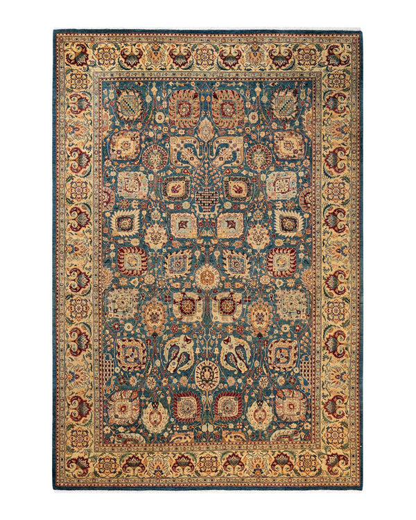 One-of-a-Kind Imported Hand-Knotted Area Rug  - Blue, 6' 1" x 8' 10" - Modern Rug Importers