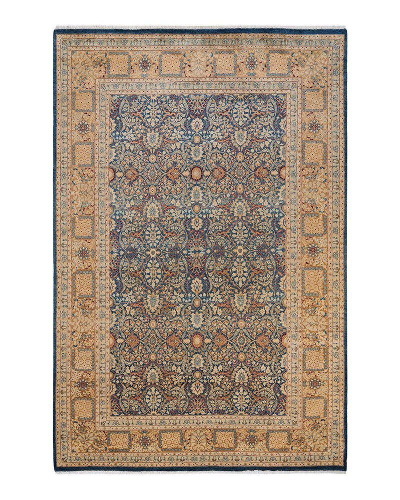 One-of-a-Kind Imported Hand-Knotted Area Rug  - Blue, 6' 1" x 9' 0" - Modern Rug Importers