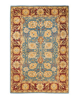 One-of-a-Kind Imported Hand-Knotted Area Rug  - Blue, 6' 1" x 9' 1" - Modern Rug Importers