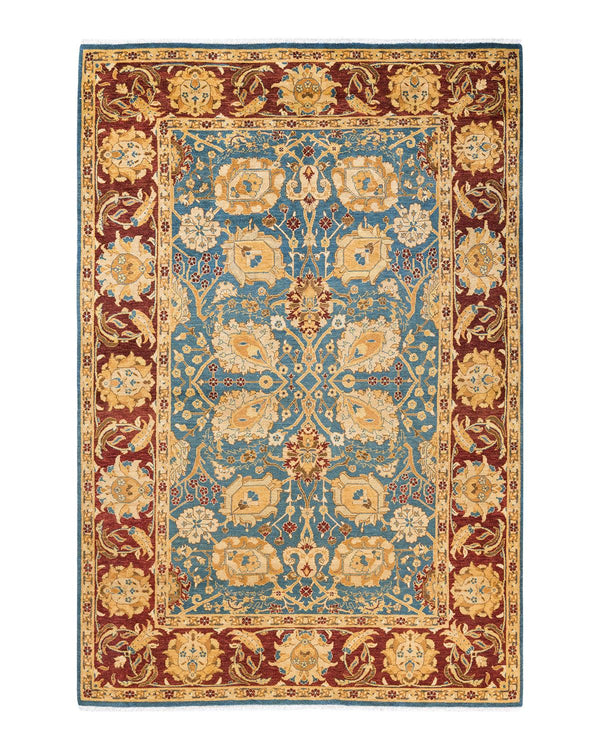 One-of-a-Kind Imported Hand-Knotted Area Rug  - Blue, 6' 1" x 9' 1" - Modern Rug Importers