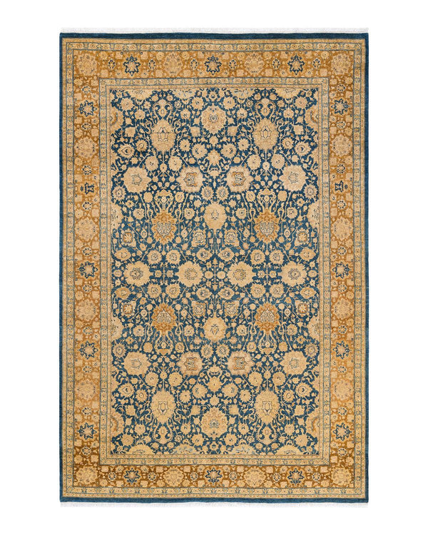 One-of-a-Kind Imported Hand-Knotted Area Rug  - Blue, 6' 1" x 9' 3" - Modern Rug Importers