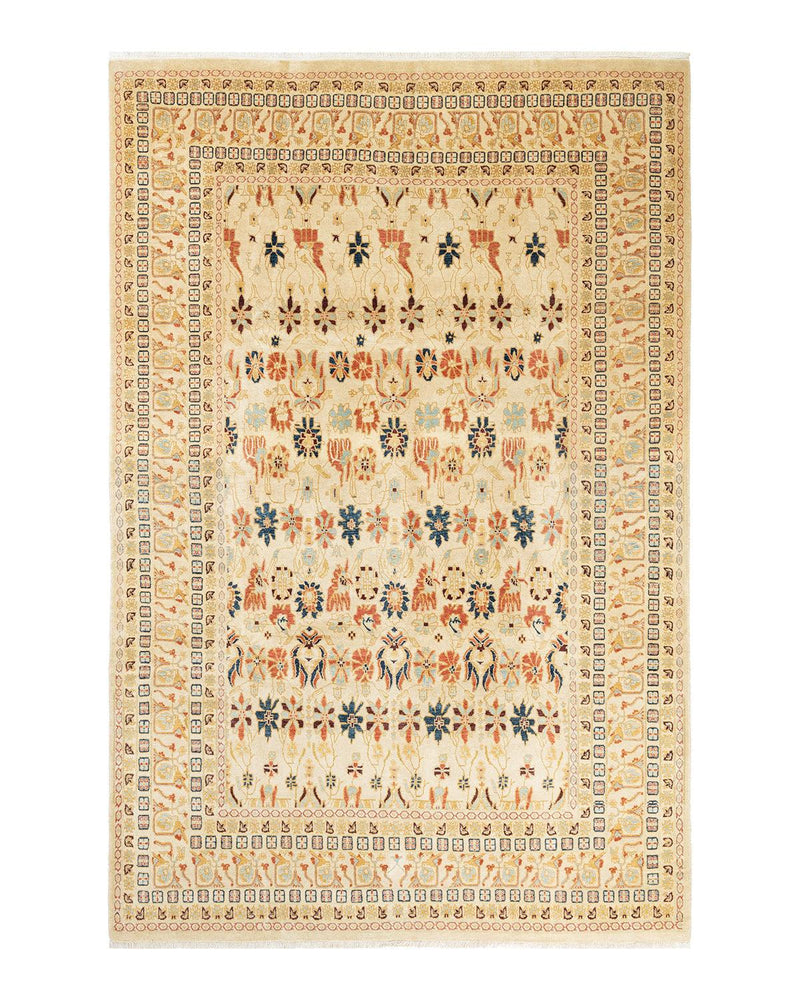 One-of-a-Kind Imported Hand-Knotted Area Rug  - Ivory, 6' 1" x 9' 1" - Modern Rug Importers