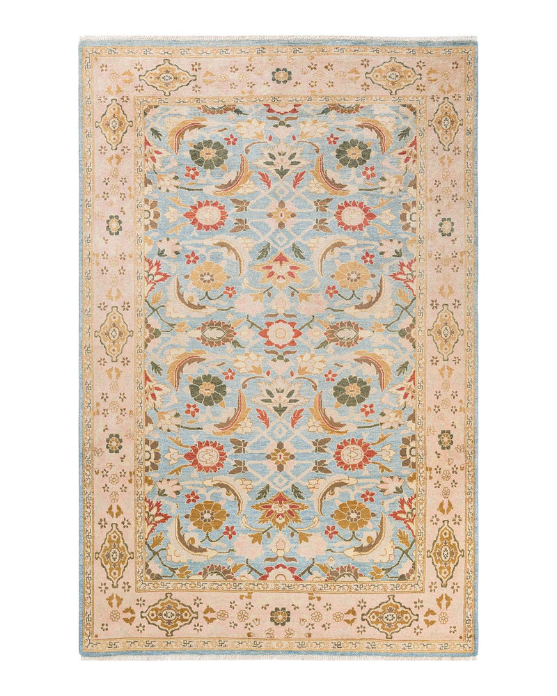 One-of-a-Kind Imported Hand-Knotted Area Rug  - Light Blue, 6' 3" x 9' 4" - Modern Rug Importers